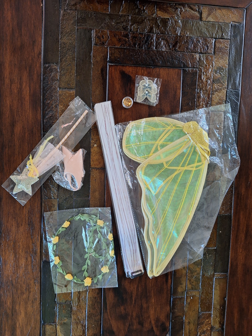 Green Fairy Wings Costume Accessory with Yellow Accents